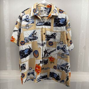 Koko Island Shirt Mens Large Key West Planes Parrots USA Camp Aloha Floral